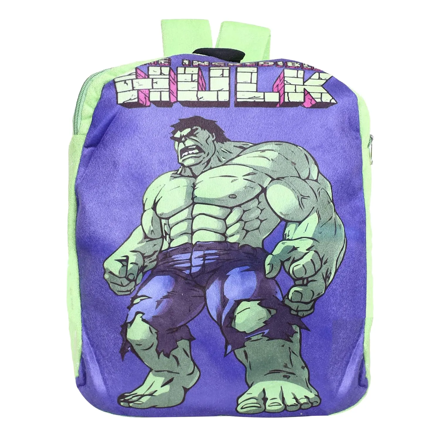 Kuber Industries Marvel Hulk Backpack | 2 Compartment Velvet School Bag | School Bag for Kids | Kids School Backpack | Backpack for School | Green