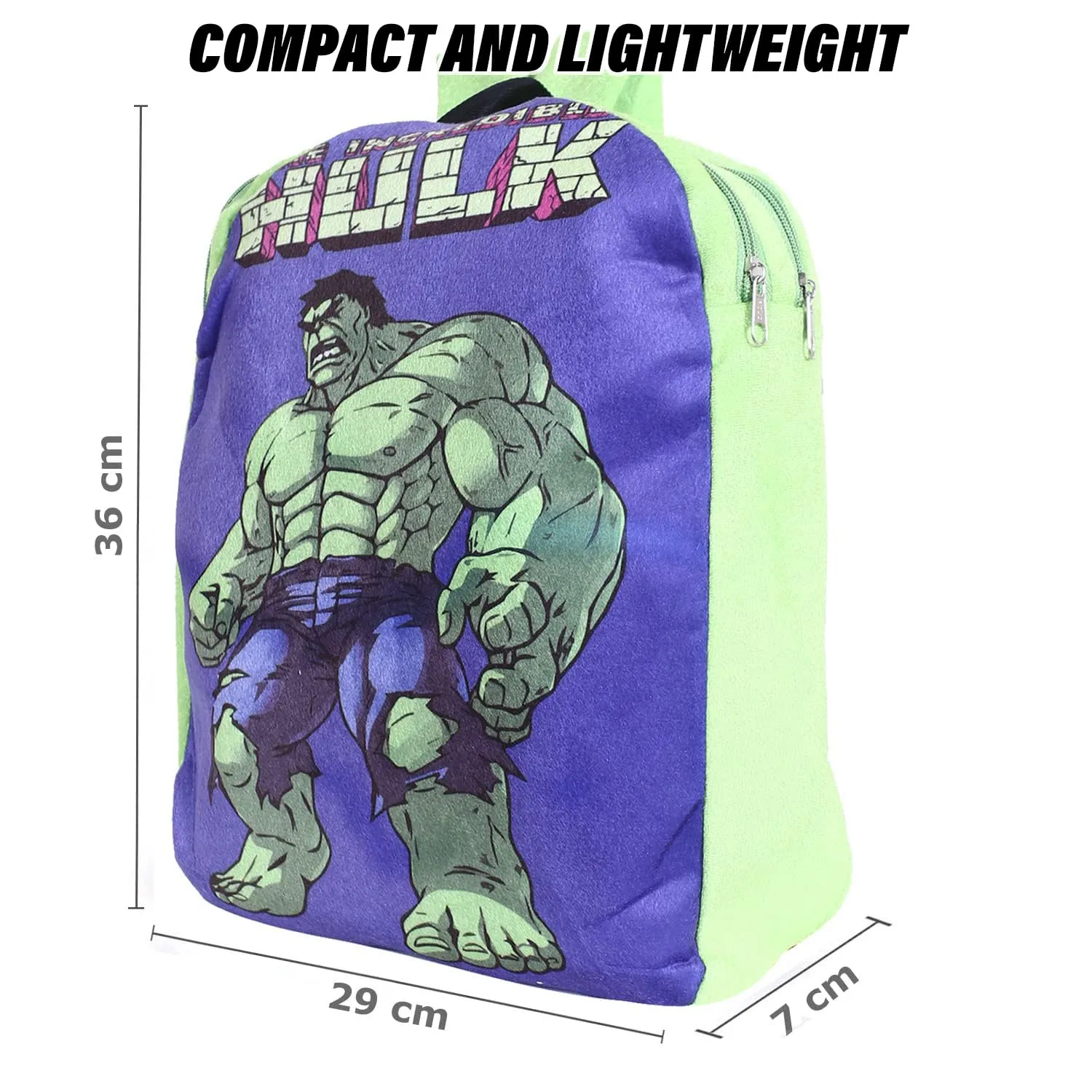 Kuber Industries Marvel Hulk Backpack | 2 Compartment Velvet School Bag | School Bag for Kids | Kids School Backpack | Backpack for School | Green