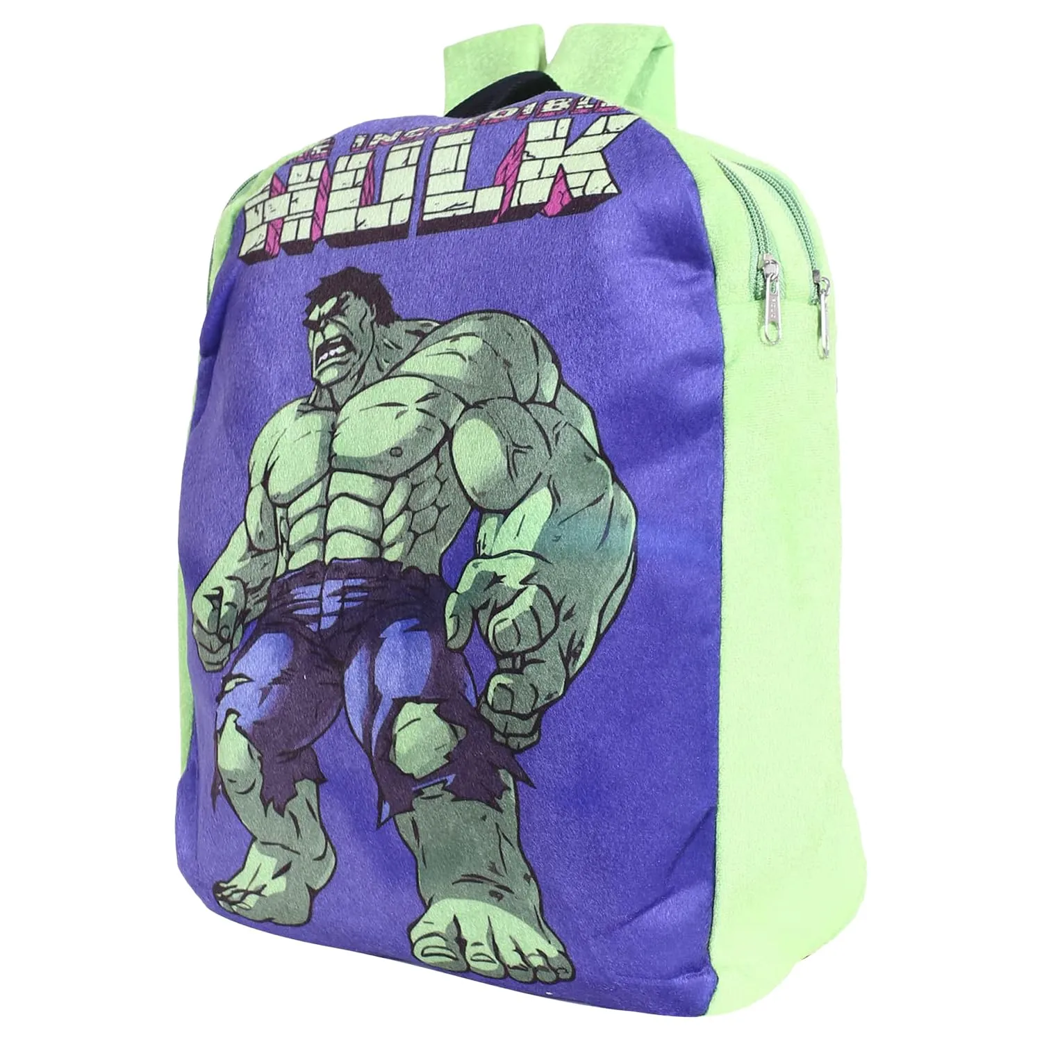 Kuber Industries Marvel Hulk Backpack | 2 Compartment Velvet School Bag | School Bag for Kids | Kids School Backpack | Backpack for School | Green