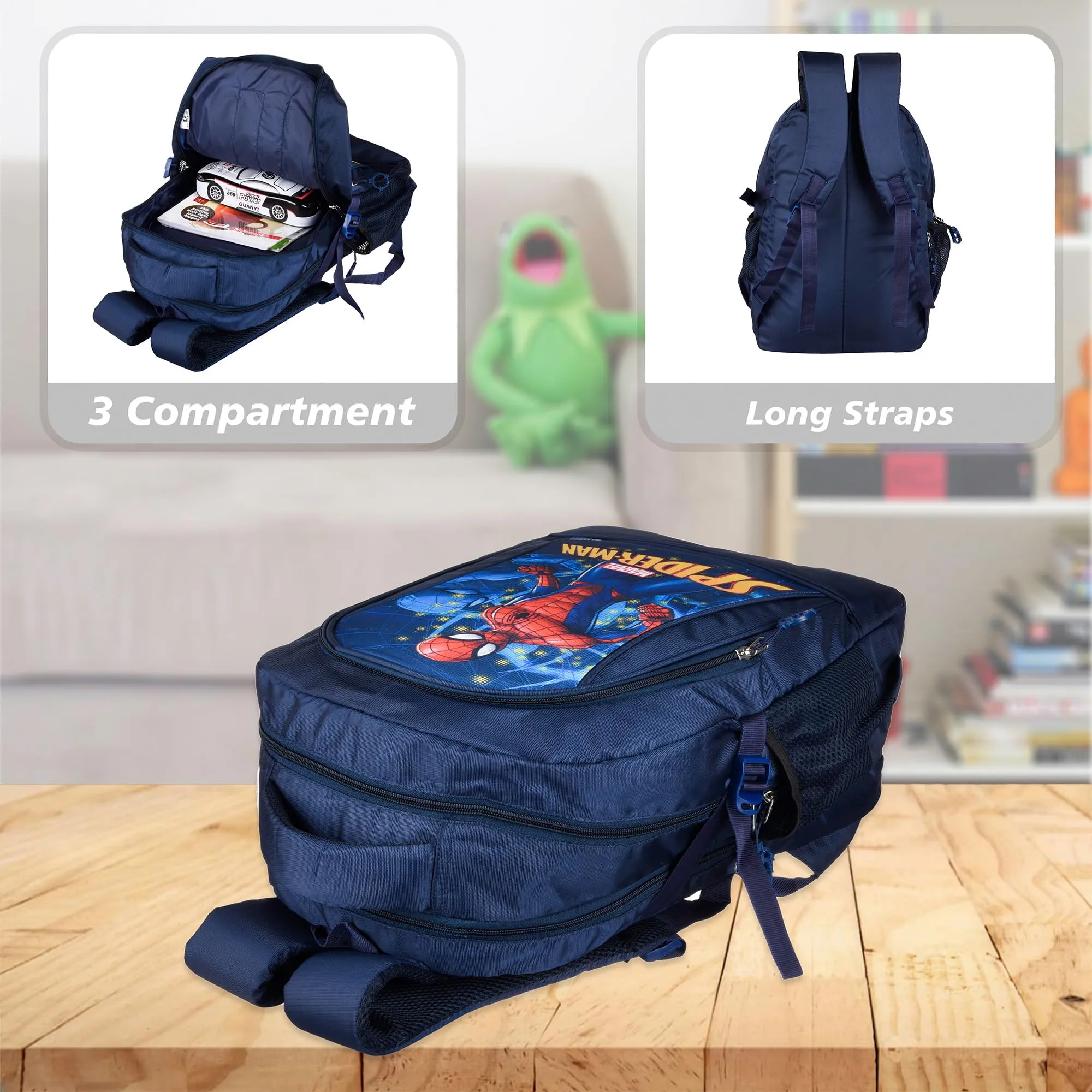 Kuber Industries Marvel The Spider-Man School Bags | Kids School Bags | Student Bookbag | Travel Backpack | School Bag for Girls & Boys | School Bag with 3 Compartments | Navy Blue