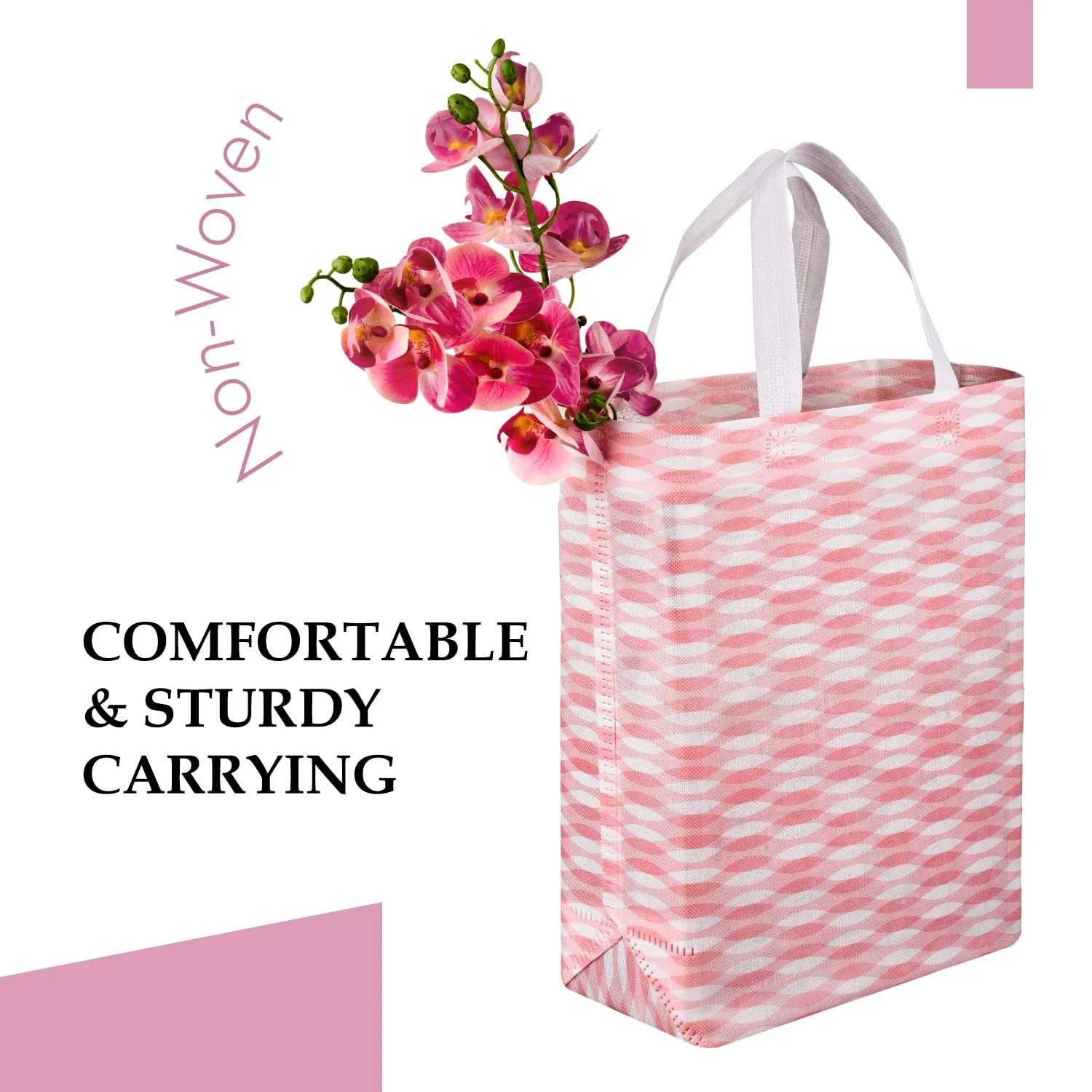 Kuber Industries Shopping Handbag | Grocery Handbag | Shopping Bag | Grocery Shopping Bag | Reusable Shopping Bags | Vegetable Bag | Zig-Zag Carry Bag | Pack of 12 | Pink