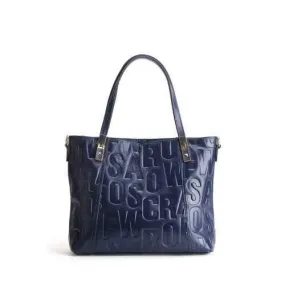 Leather Letter Embossed Shoulder Bag - Deep Blue