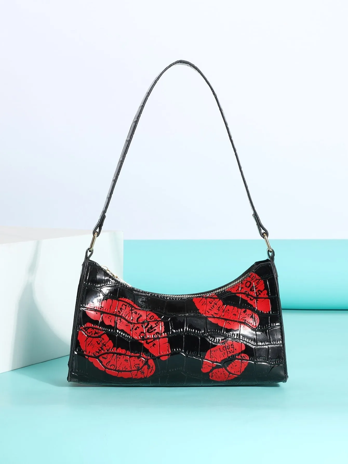 Lip Print Baguette Bag