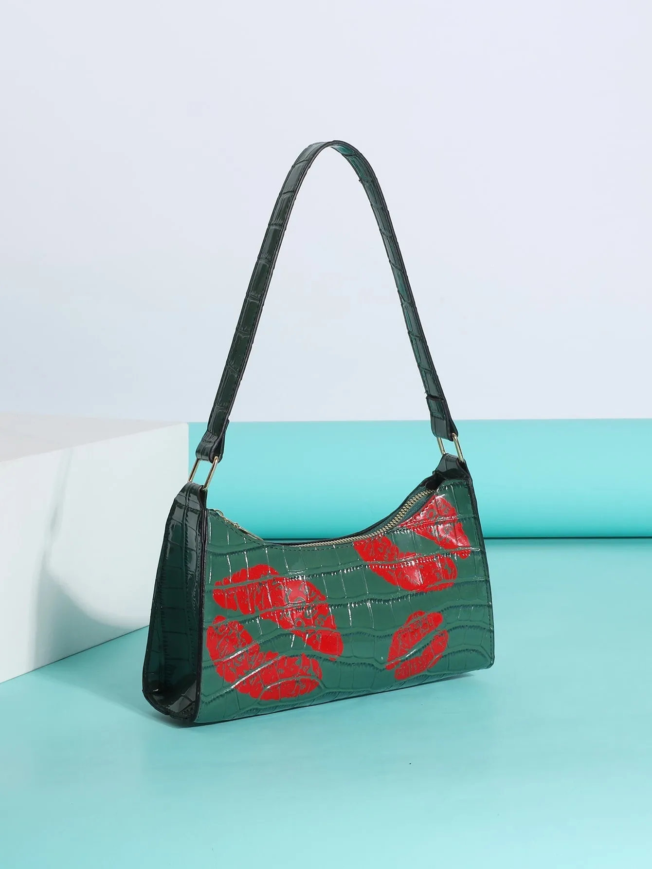 Lip Print Baguette Bag