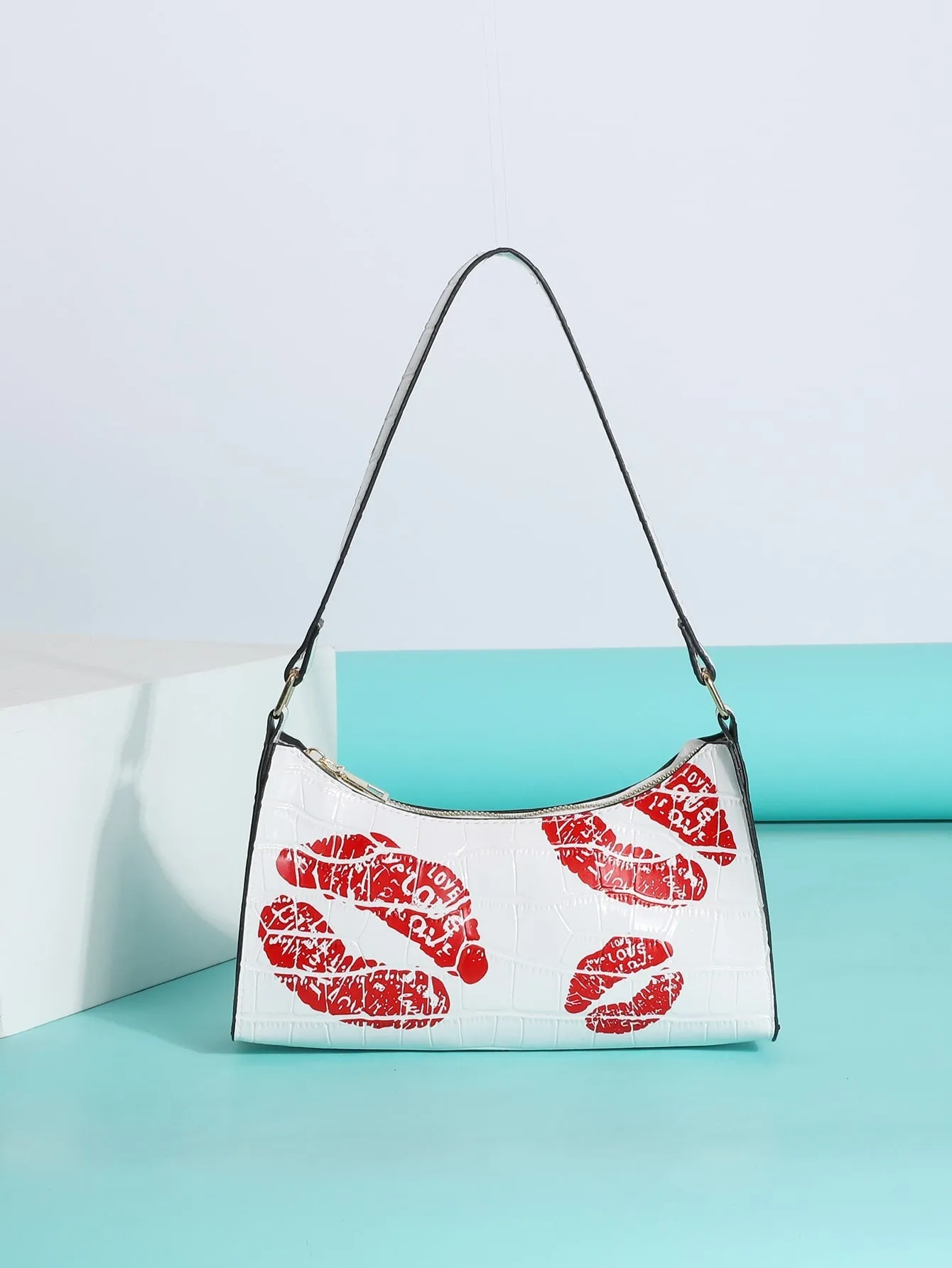 Lip Print Baguette Bag