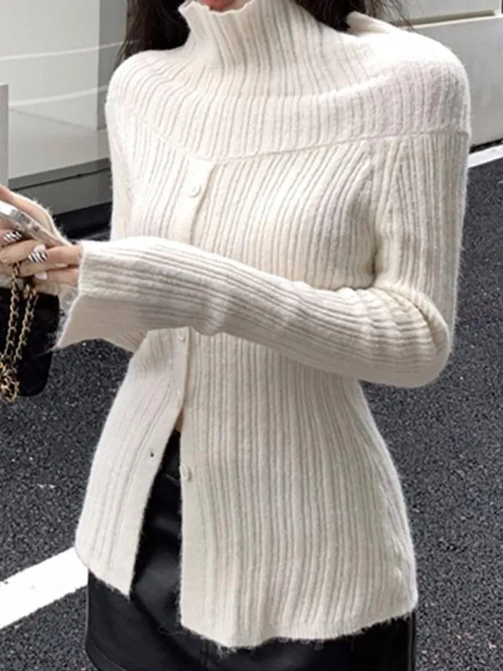 Long Sleeve Off-Shoulder Ribbed-Knit Sweater