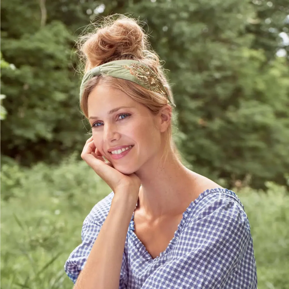 Love Heart in Sage Velvet Beaded Headband