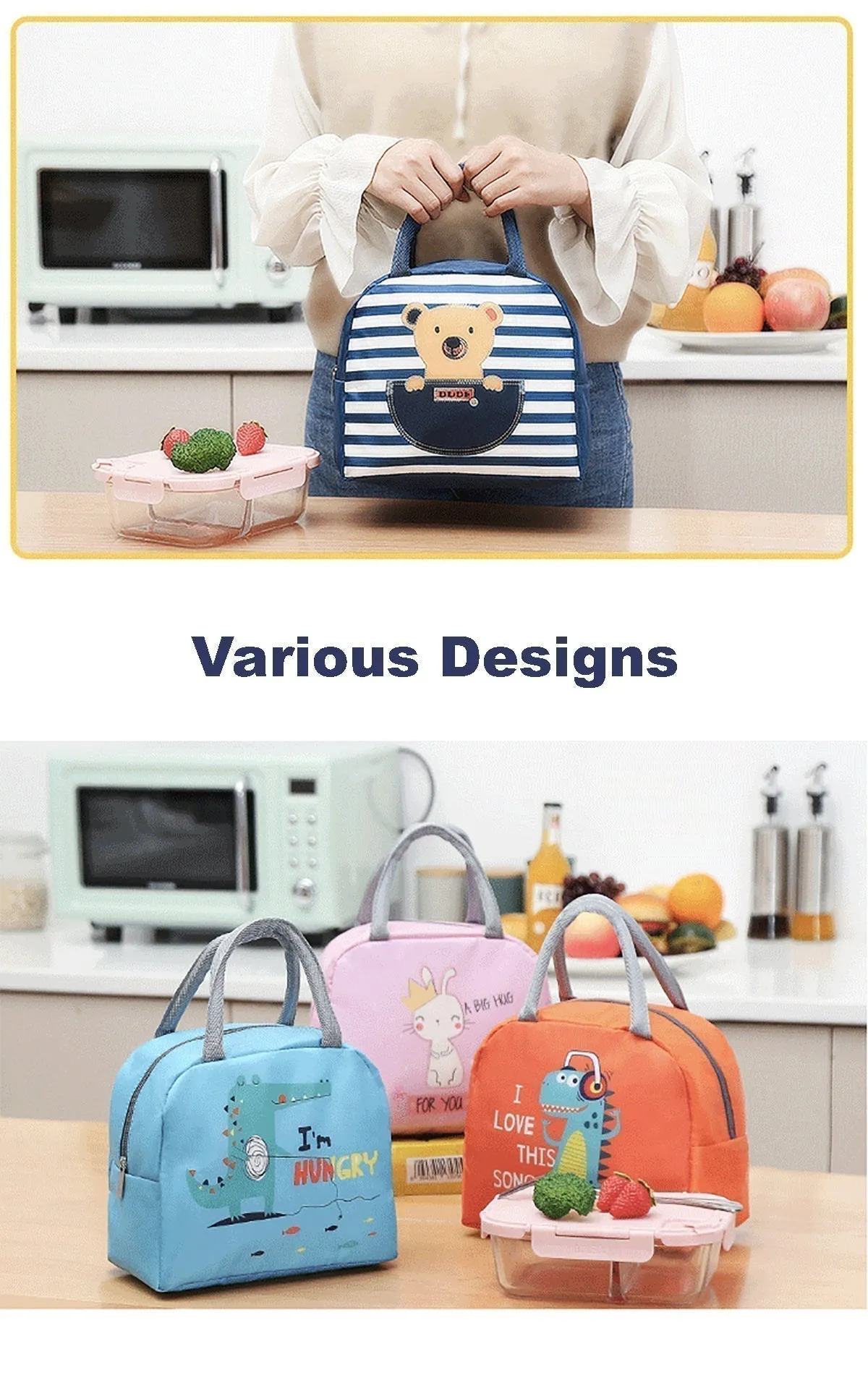 Lunch Box Insulated Bag Soft Leakproof Lunch Bag for Kids Men Women, Durable Thermal Lunch Pail for School Work Office | Fit 6 Cans-Navy blue Space Bear