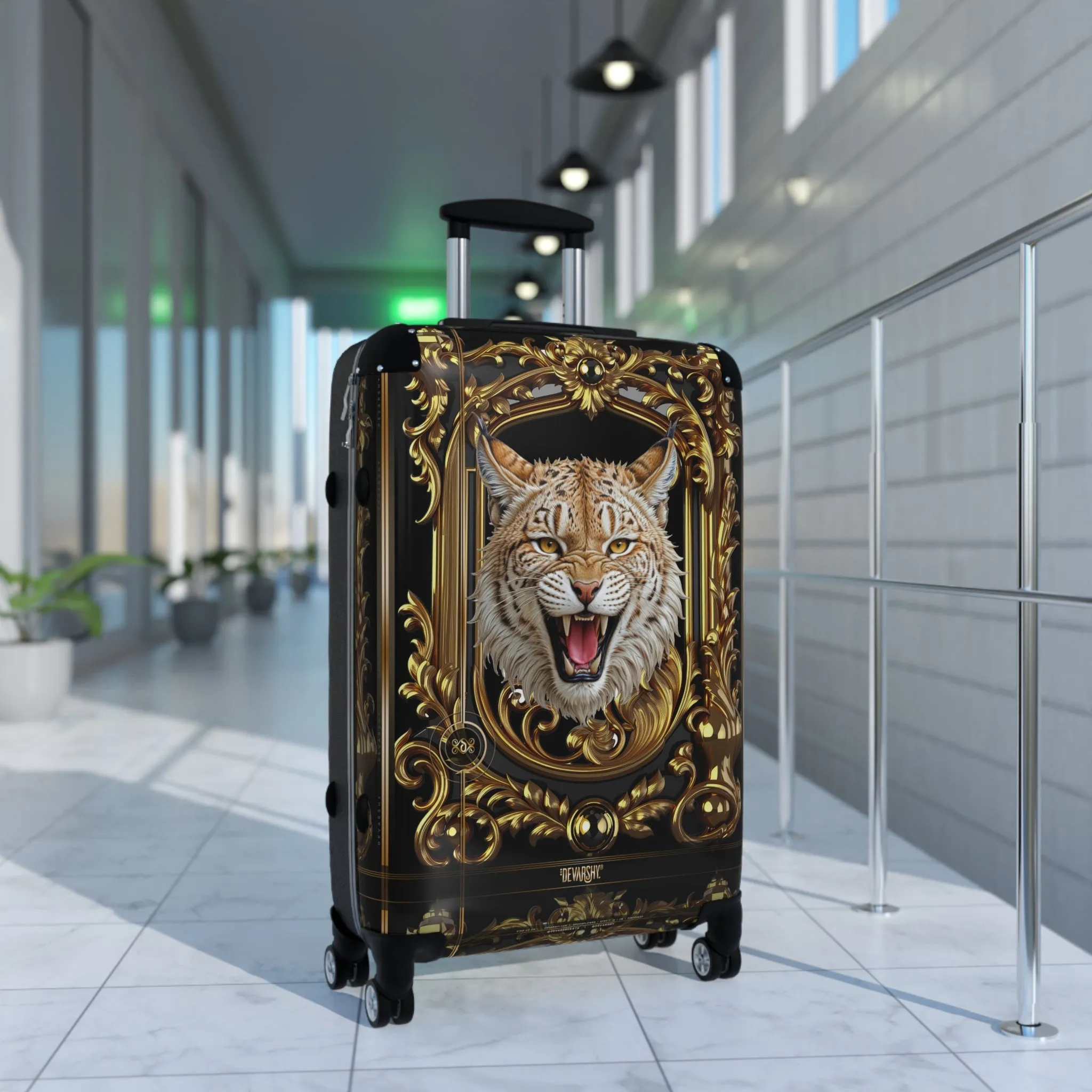 Lynx Cat Suitcase Golden Baroque Travel Luggage Carry-on Suitcase Premium Hard Shell Wheels Suitcase |  20EF551