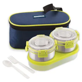 Magnus Avanza 3 Stainless Steel Lunch Box Set | 1050ml | Leakproof Tiffin with Bag | Ideal for Office, School, Men, Women, Kids| Air-Tight Food Carrier