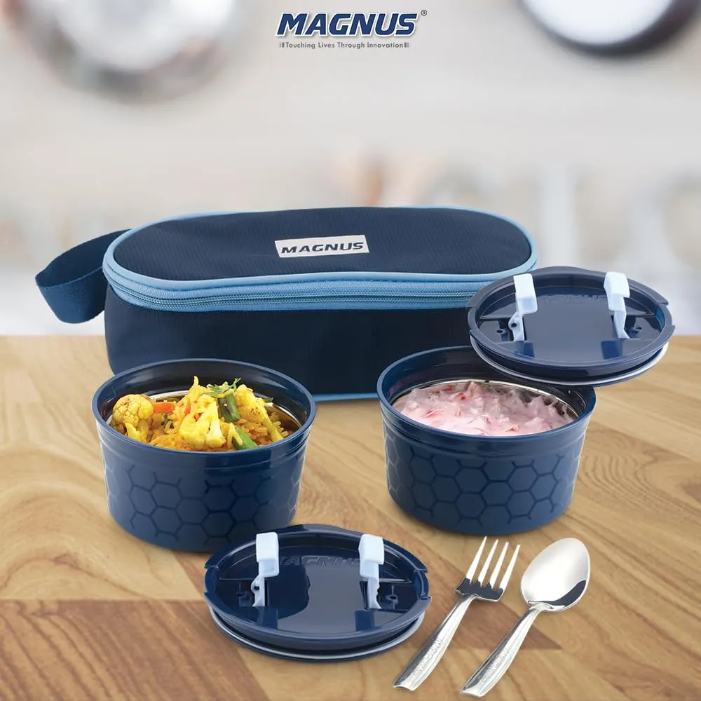 Magnus Microwave Olive 2 Lunch Box - 2 Microwave Safe Steamlock Stainless Steel Containers - Airtight & Leakproof - Ideal Lunch Box for Kids - Lunch Boxes for Office Men, Women & School