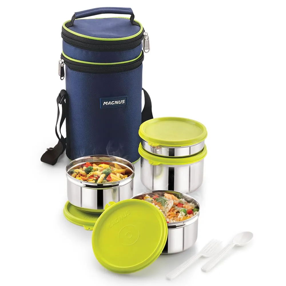 Magnus Romeo Stainless Steel Lunch Box Set with 4 Leakproof Containers & Insulated Bag – Airtight Tiffin for Office, School, Kids, Men, Women – Rust-Resistant Lunch Box for Kids & Office Men – Green