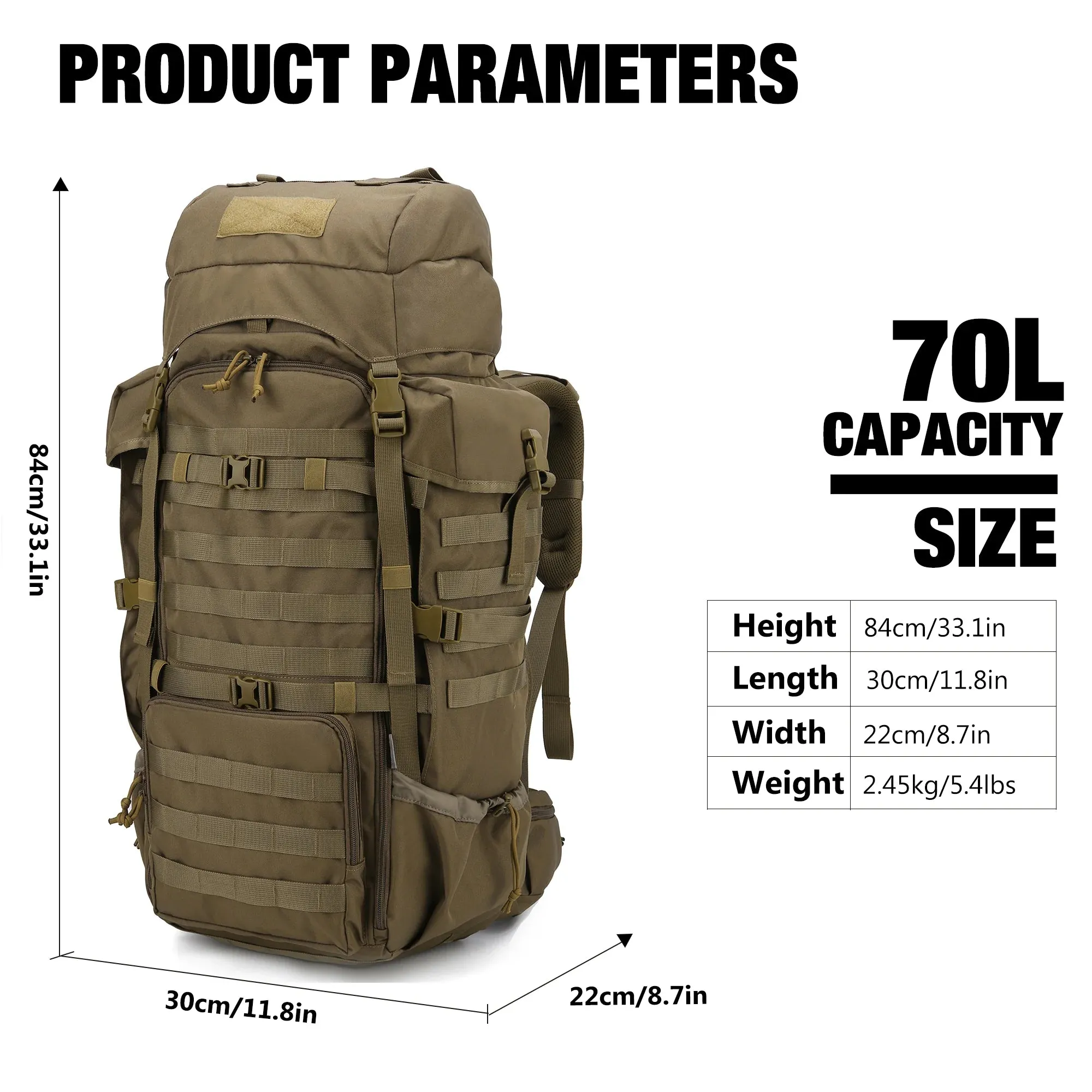 Mardingtop 70L Hiking Backpack Internal Frame Backpack Molle Daypack with Rain Cover