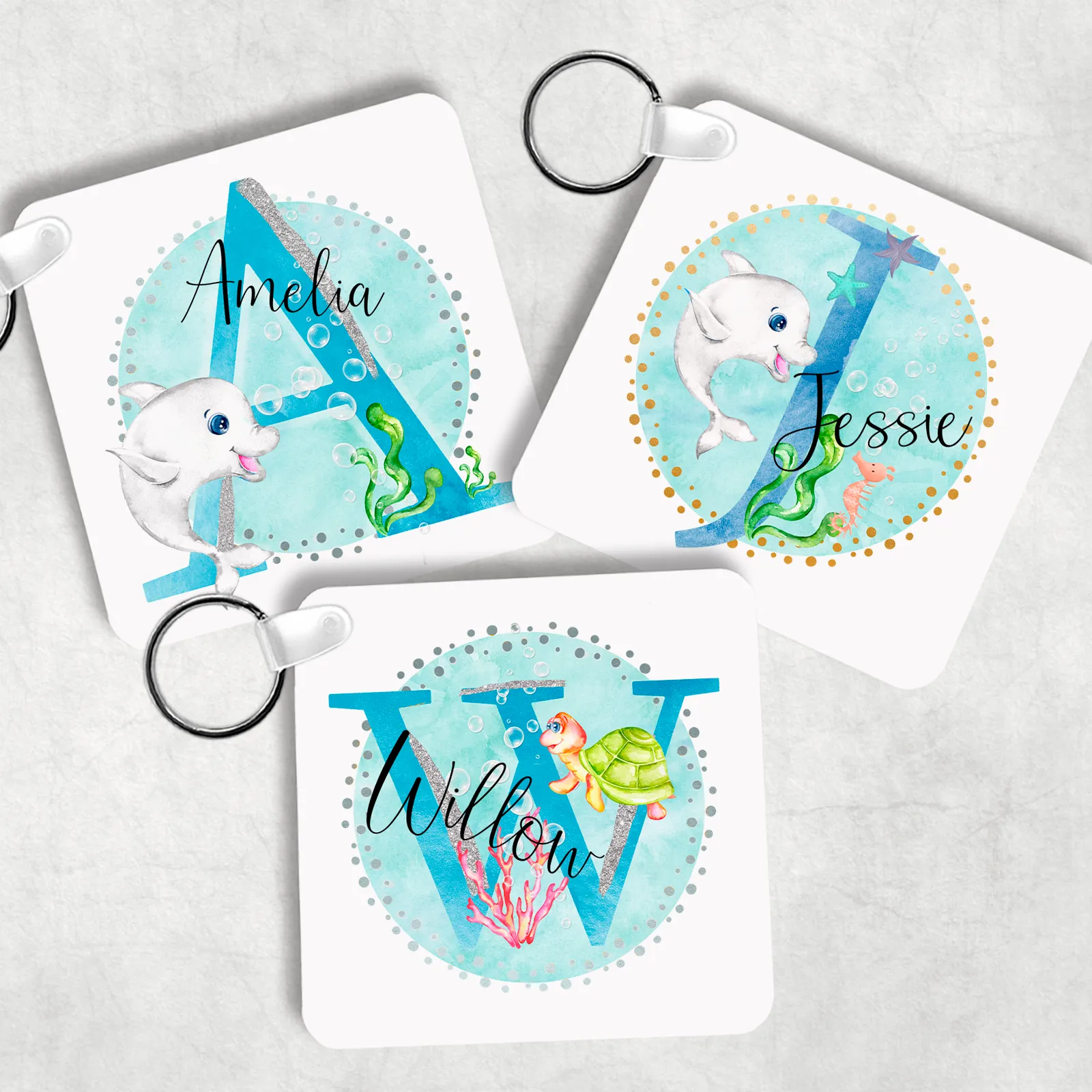 Marine Sea Life Alphabet Personalised Keyring Bag Tag