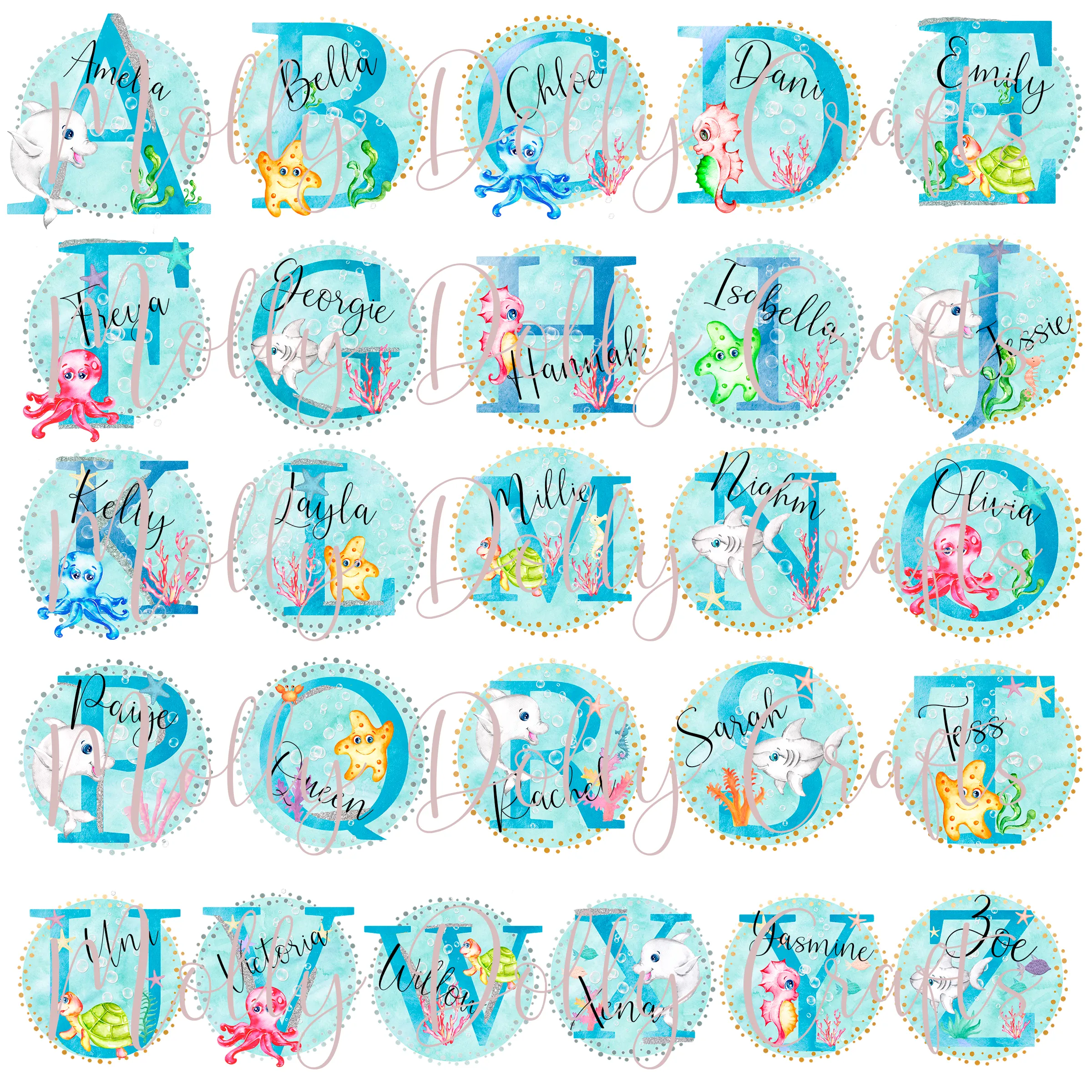 Marine Sea Life Alphabet Personalised Keyring Bag Tag