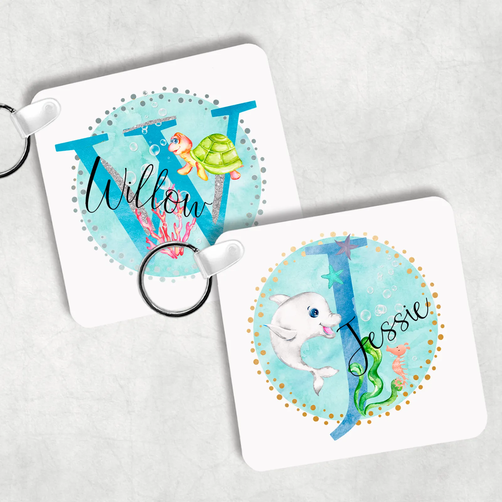 Marine Sea Life Alphabet Personalised Keyring Bag Tag