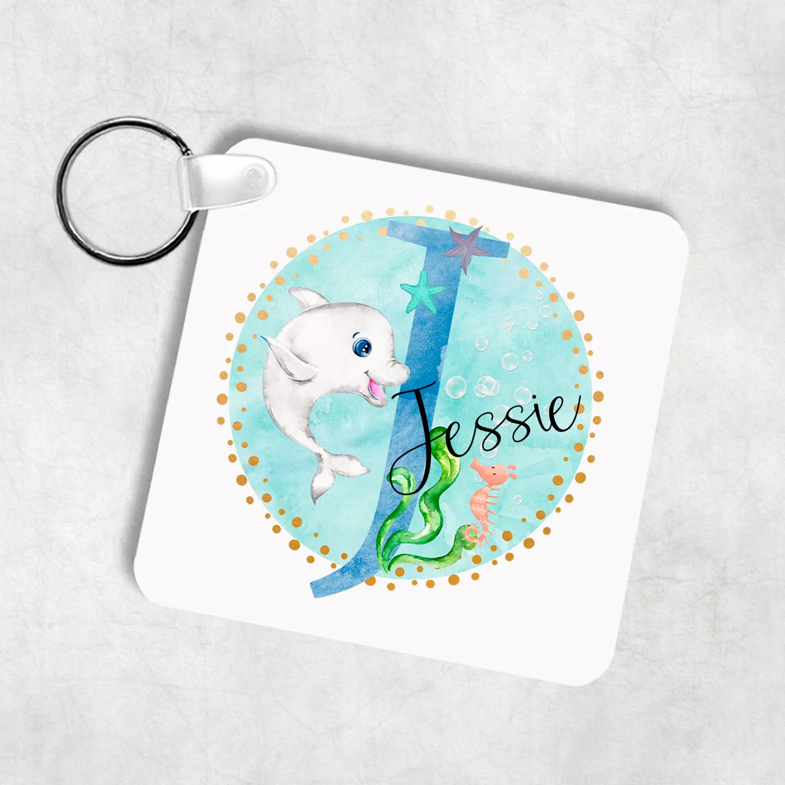 Marine Sea Life Alphabet Personalised Keyring Bag Tag