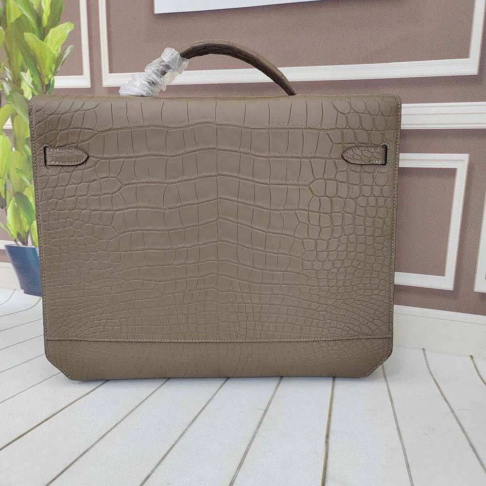 Matt Genuine Crocodile Leather Briefcase Karki