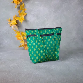 Medium Size Handbag Green Colour with Yellow Flower Design.