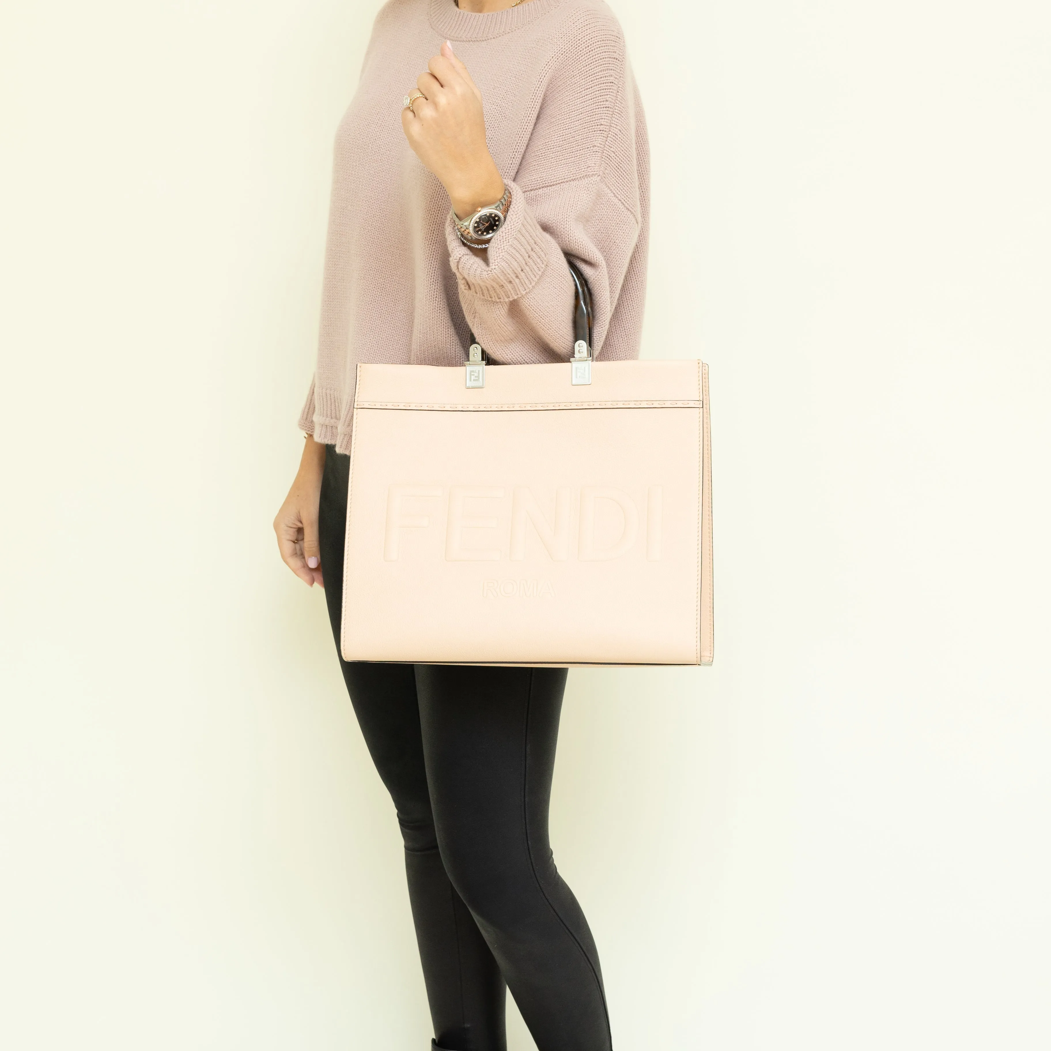 Medium Sunshine Tote, Light Pink Grained Calfskin