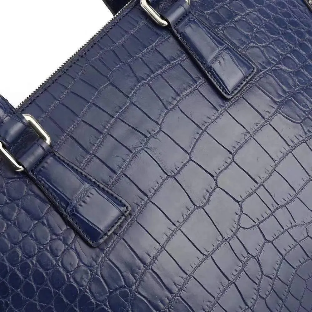 Men's Crocodile  Leather Laptop Bags Briefcase Blue