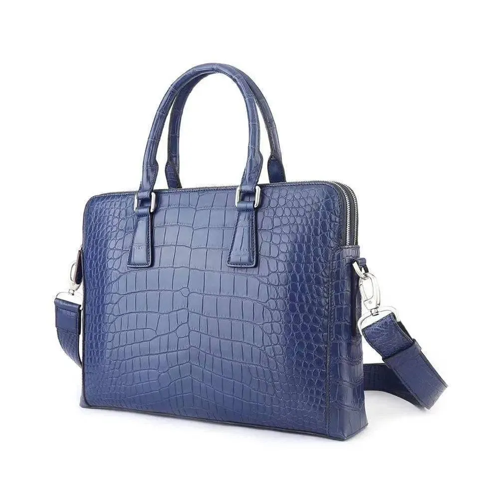 Men's Crocodile  Leather Laptop Bags Briefcase Blue