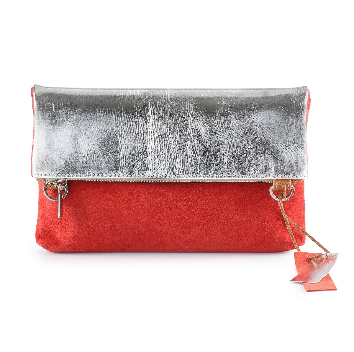 Metallic Rimor Anna 2 way leather messenger clutch bag #LW12 silver