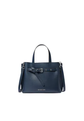 Michael Kors Emilia Satchel Bag Small Pebbled Leather In Navy 35H3SU5S1T