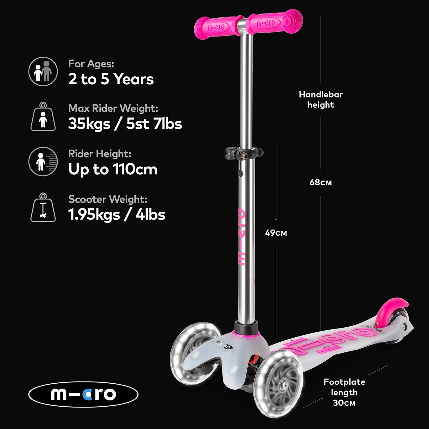 Micro Scooters Mini Micro Scooter Deluxe Flux LED Clear Deck - Pink