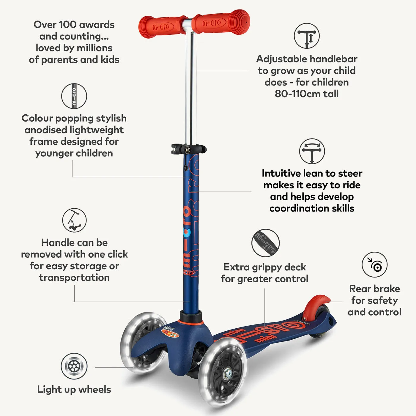 Micro Scooters Mini Micro Scooter Deluxe LED - Navy