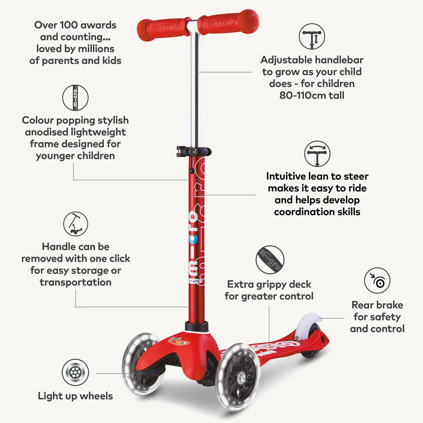 Micro Scooters Mini Micro Scooter Deluxe LED - Red