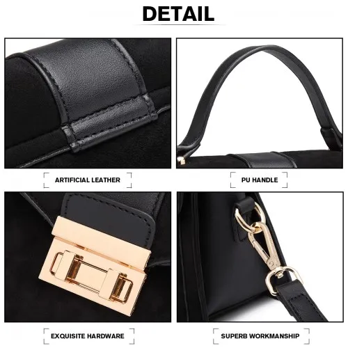 Miss Lulu Black Matte PU Leather Midi Handbag Cross Body Bag - Elegant & Versatile