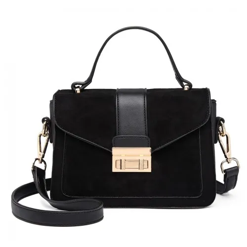 Miss Lulu Black Matte PU Leather Midi Handbag Cross Body Bag - Elegant & Versatile