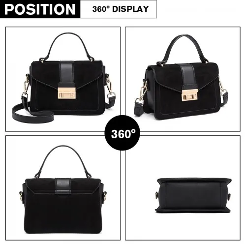 Miss Lulu Black Matte PU Leather Midi Handbag Cross Body Bag - Elegant & Versatile