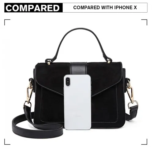 Miss Lulu Black Matte PU Leather Midi Handbag Cross Body Bag - Elegant & Versatile