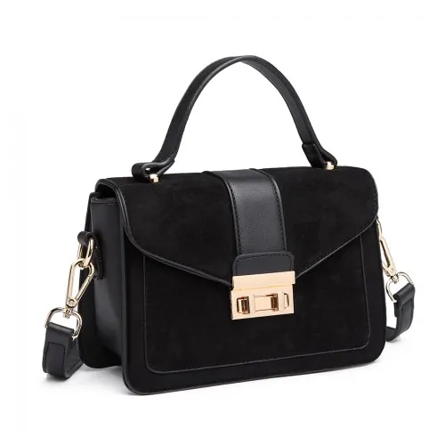 Miss Lulu Black Matte PU Leather Midi Handbag Cross Body Bag - Elegant & Versatile