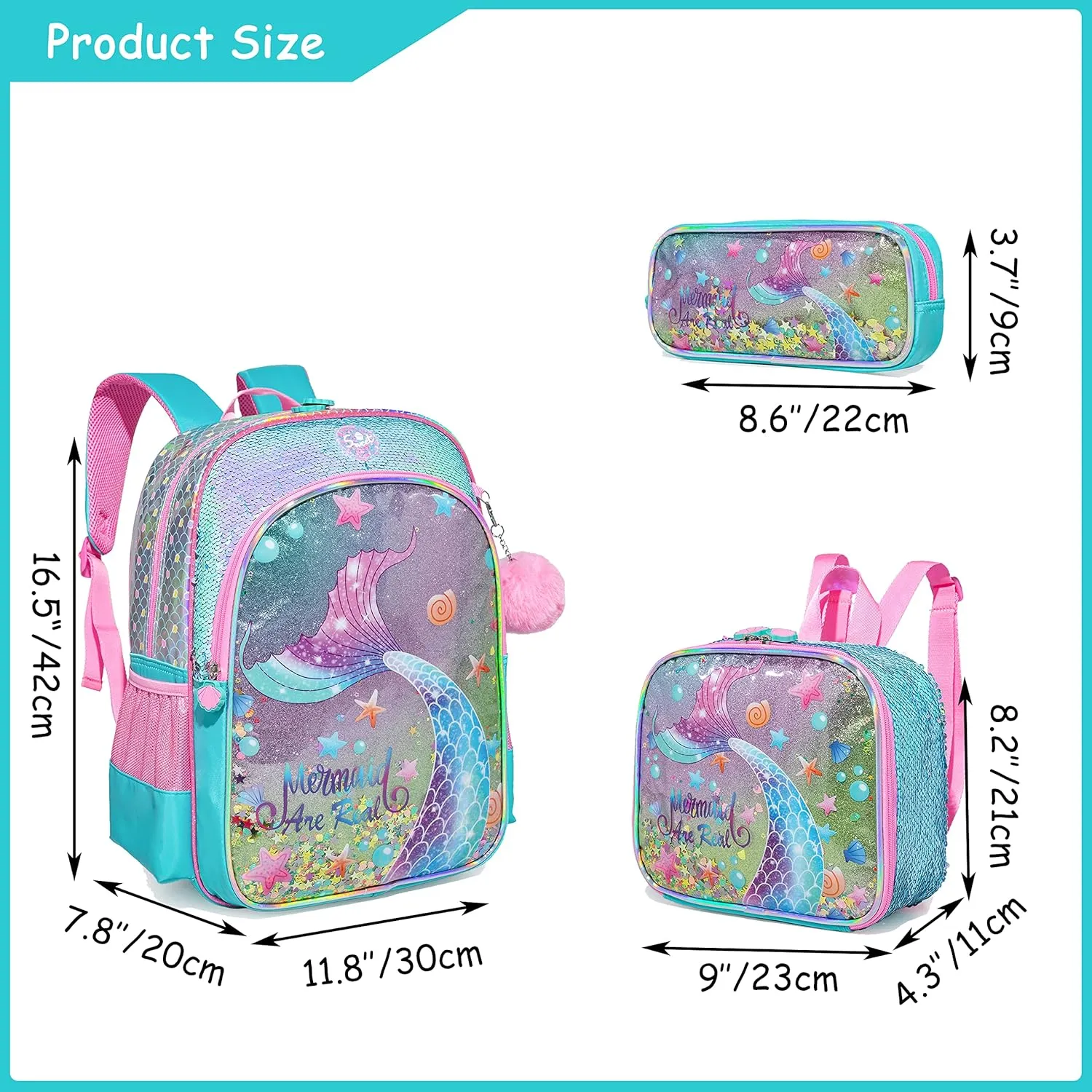 (NET) 3 in 1 School Backpacks for Girls