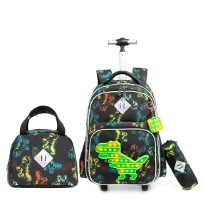 (NET) Dinosaur Rolling Backpack With Lunch Box Kids Backpack With Wheels Set Of 3 Pcs