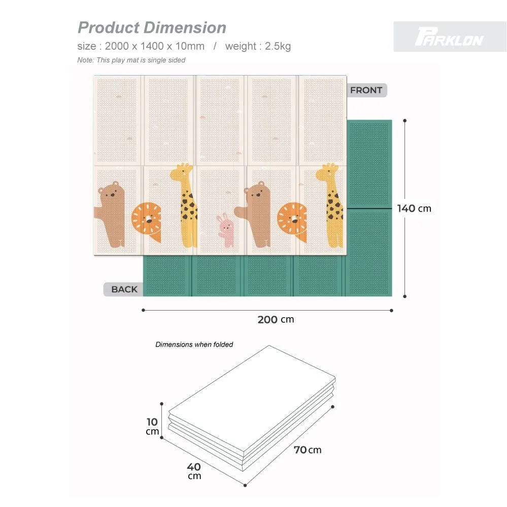 Parklon PE Folding Mat Hello Zoo (Size: 2000 x 1400mm)