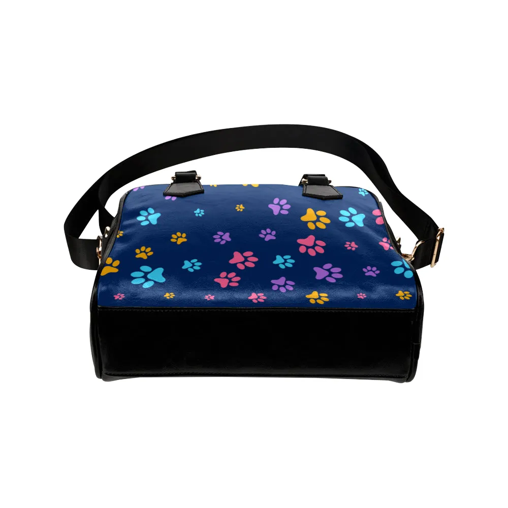 Paw Print Purse, Dog Blue Cat Pet Women Pattern Cute Small Shoulder Bag Vegan Leather Designer Ladies Handbag Crossbody