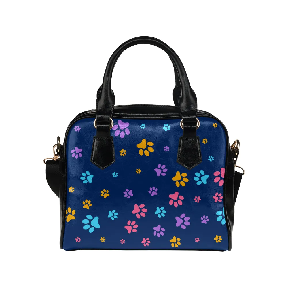 Paw Print Purse, Dog Blue Cat Pet Women Pattern Cute Small Shoulder Bag Vegan Leather Designer Ladies Handbag Crossbody