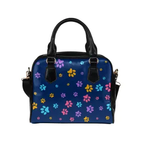 Paw Print Purse, Dog Blue Cat Pet Women Pattern Cute Small Shoulder Bag Vegan Leather Designer Ladies Handbag Crossbody