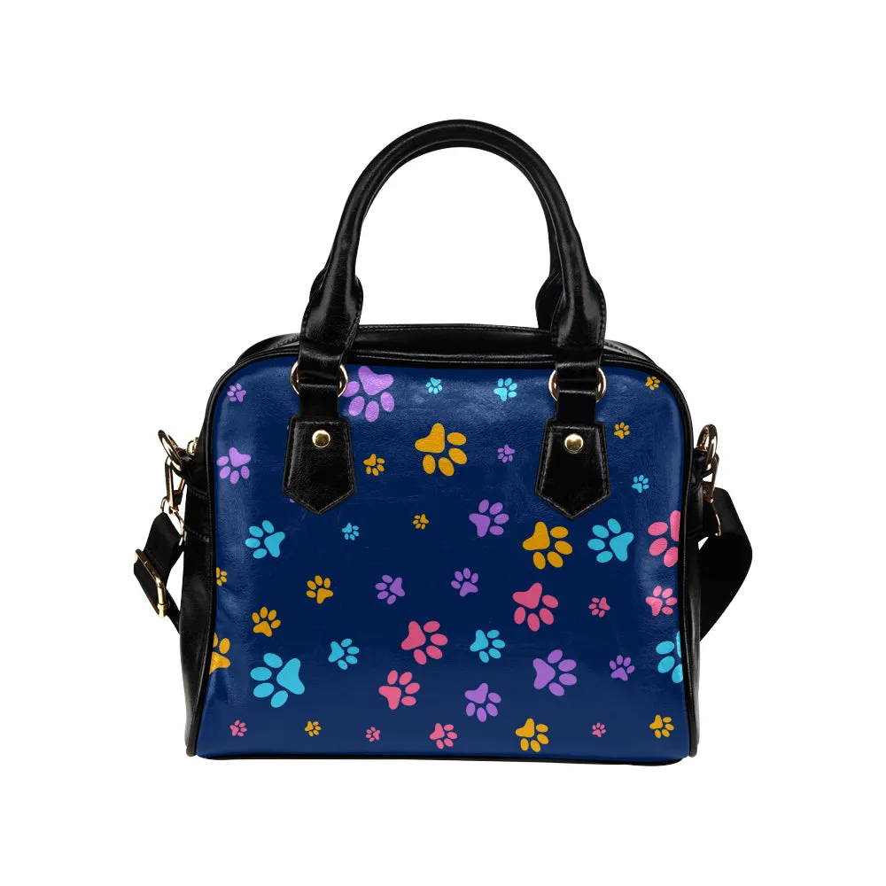 Paw Print Purse, Dog Blue Cat Pet Women Pattern Cute Small Shoulder Bag Vegan Leather Designer Ladies Handbag Crossbody