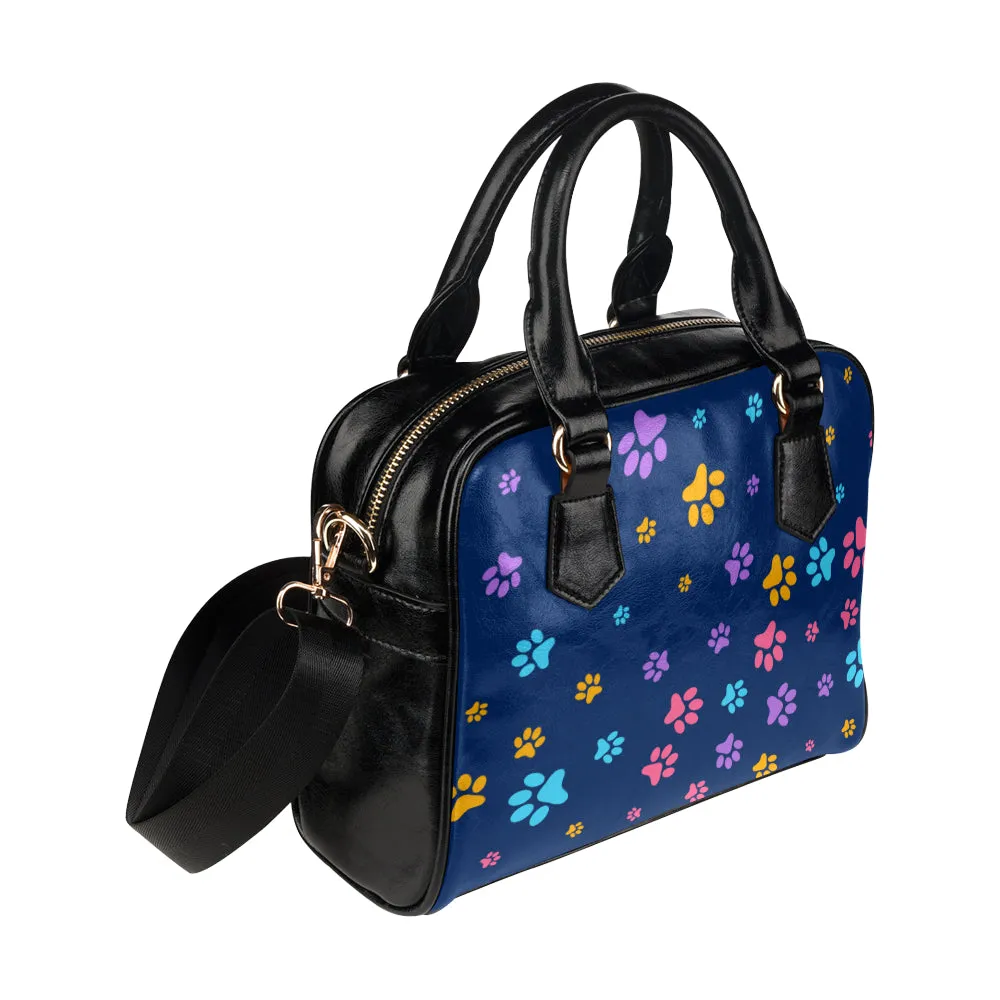 Paw Print Purse, Dog Blue Cat Pet Women Pattern Cute Small Shoulder Bag Vegan Leather Designer Ladies Handbag Crossbody