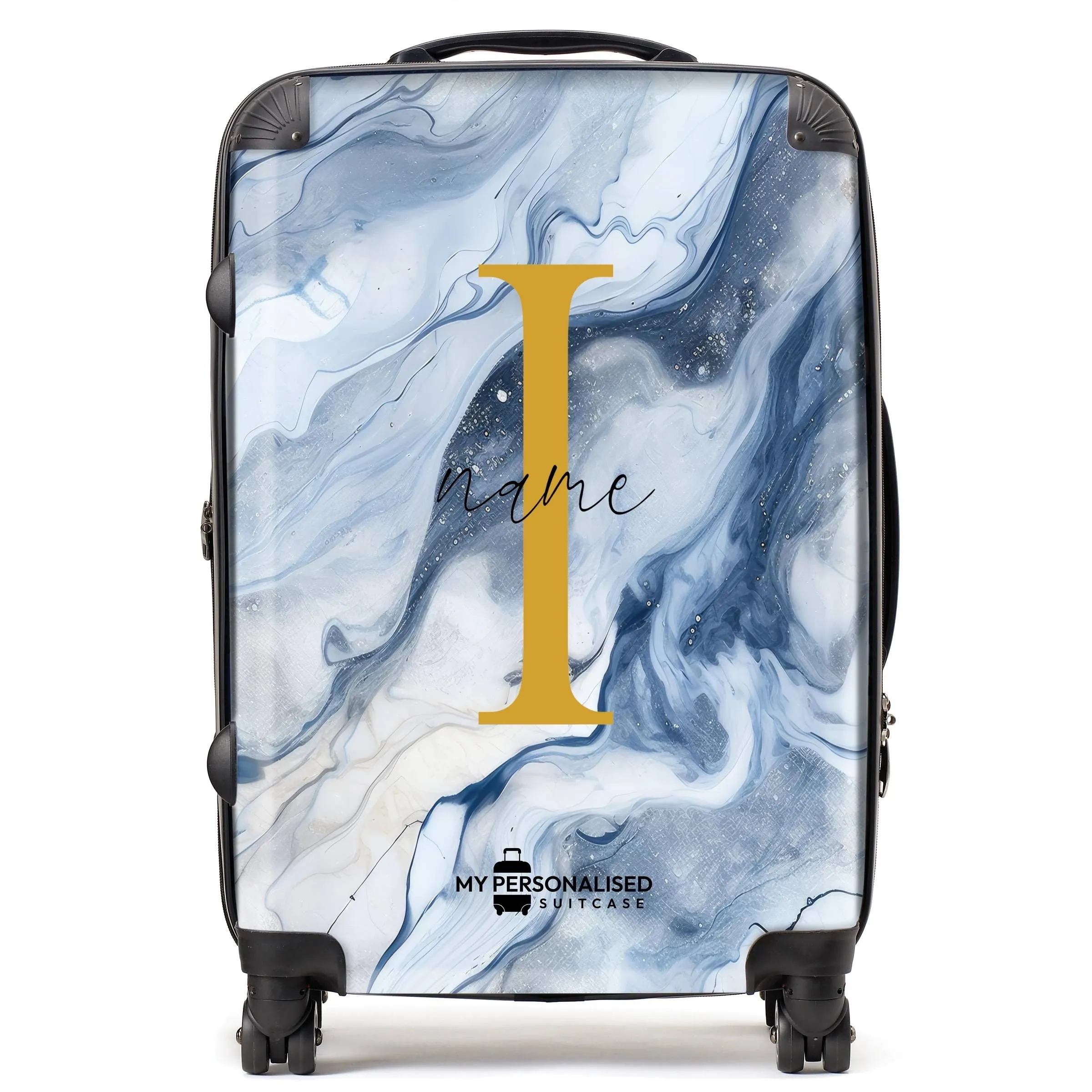 Personalised Sea Blue Marble Suitcase