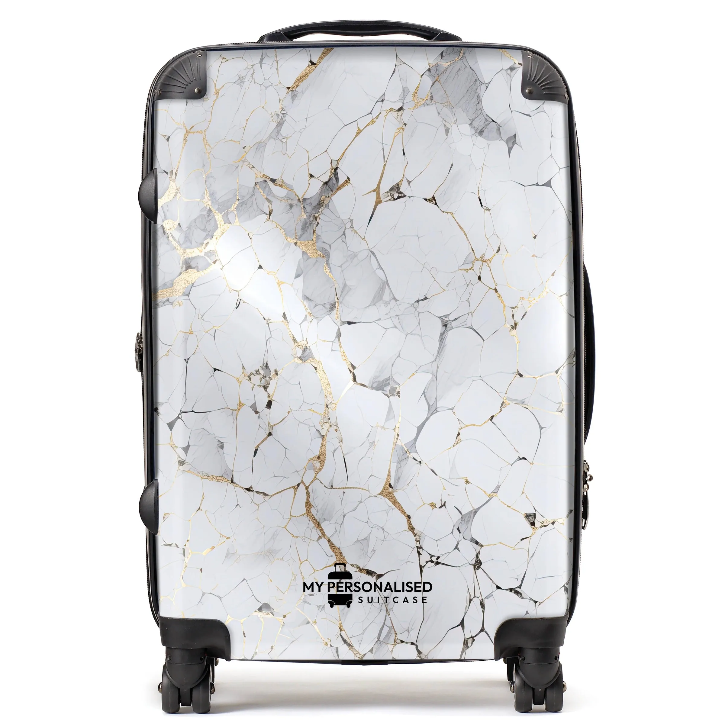 Personalised White/Grey & Gold Marble Suitcase