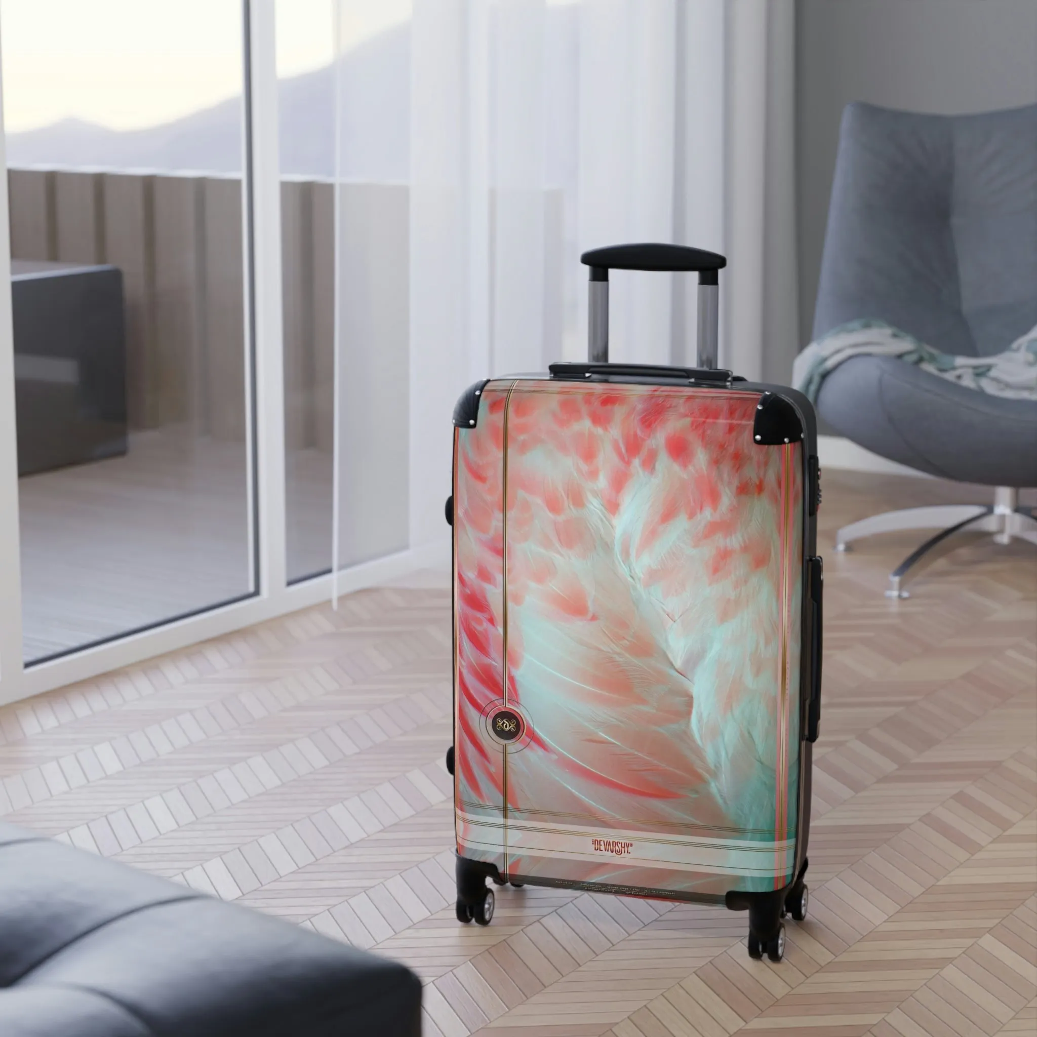 Pink Feathers Suitcase Carry-on Suitcase Swan Feathers Luggage Hard Shell Suitcase in 3 Sizes  | 11222D