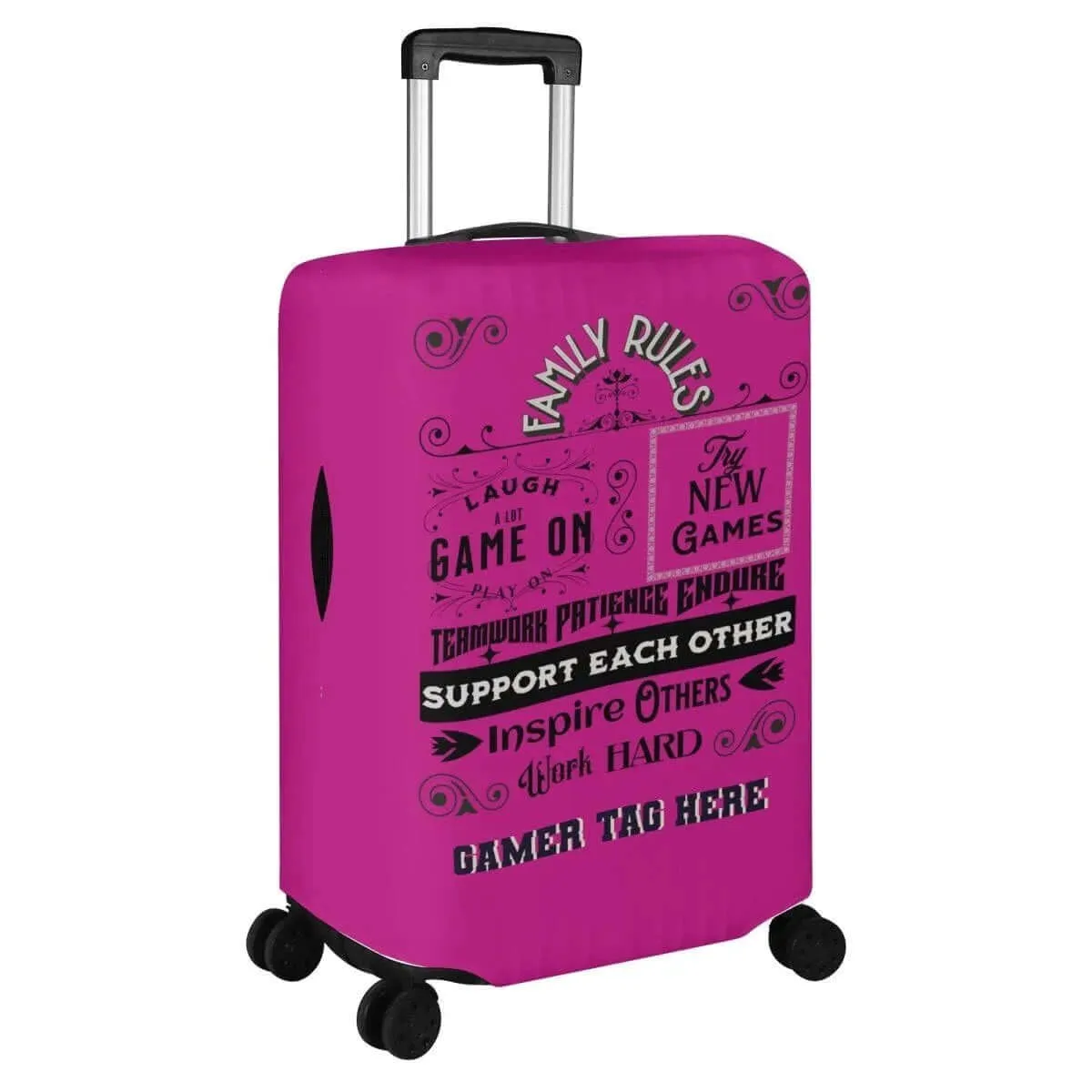 Pink Gaming Family Rules Luggage Cover