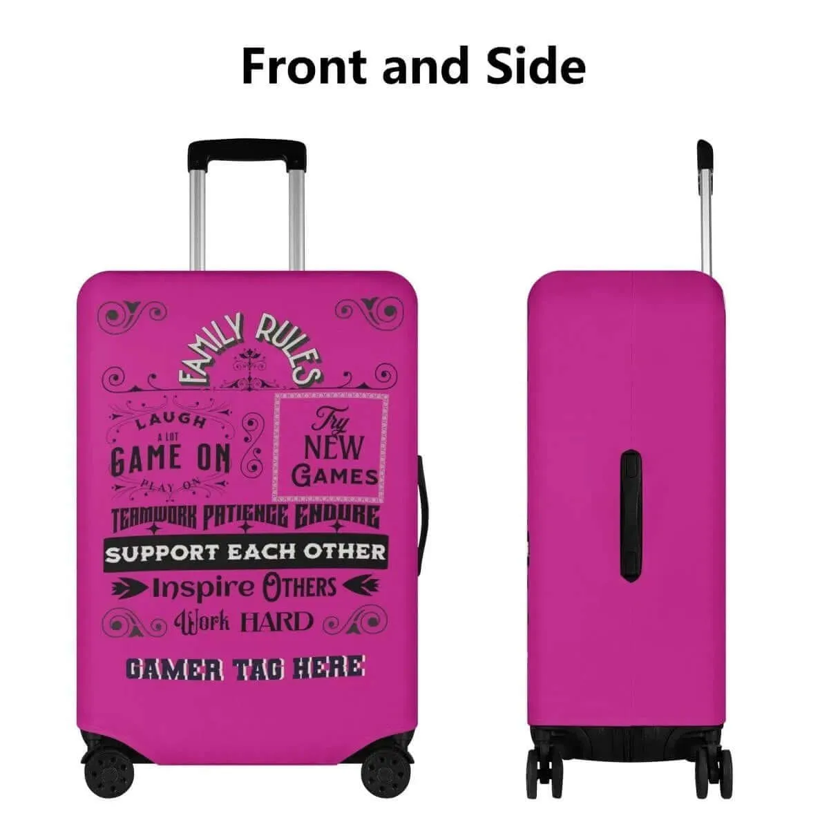 Pink Gaming Family Rules Luggage Cover