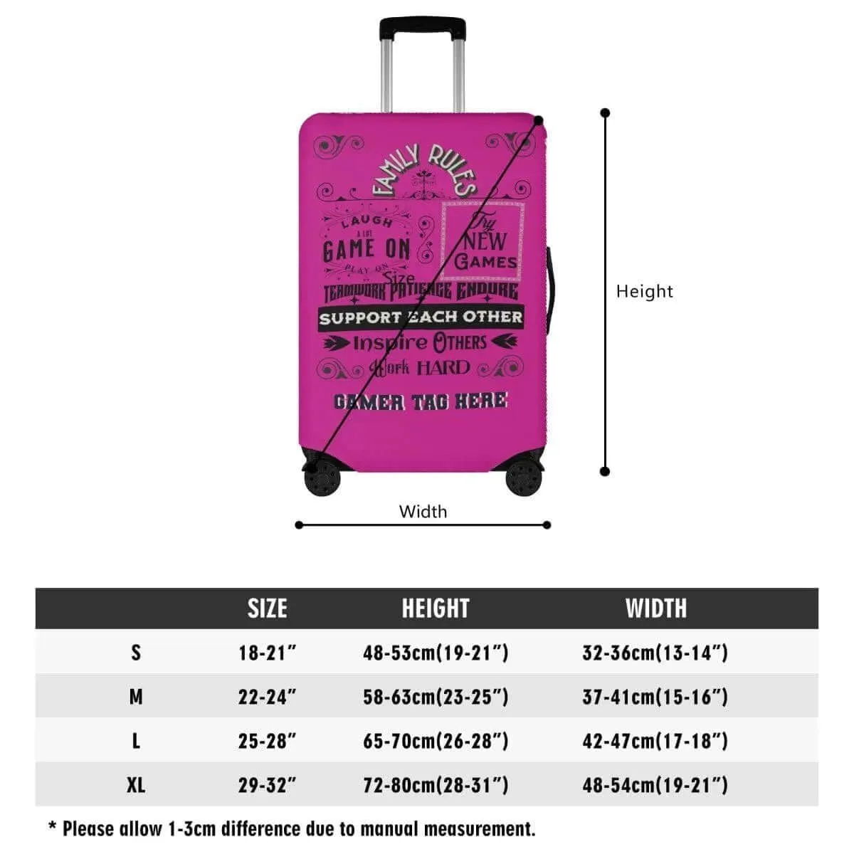 Pink Gaming Family Rules Luggage Cover